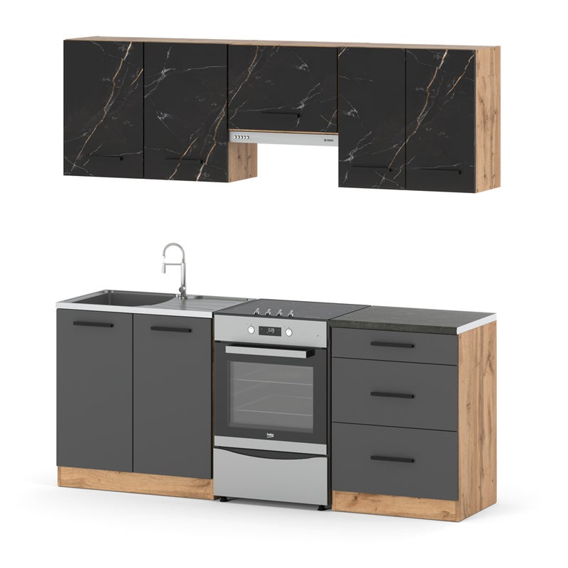 Kuchnia nowoczesna z blatem pojemna modułowa 2m wotan san sebastian szary