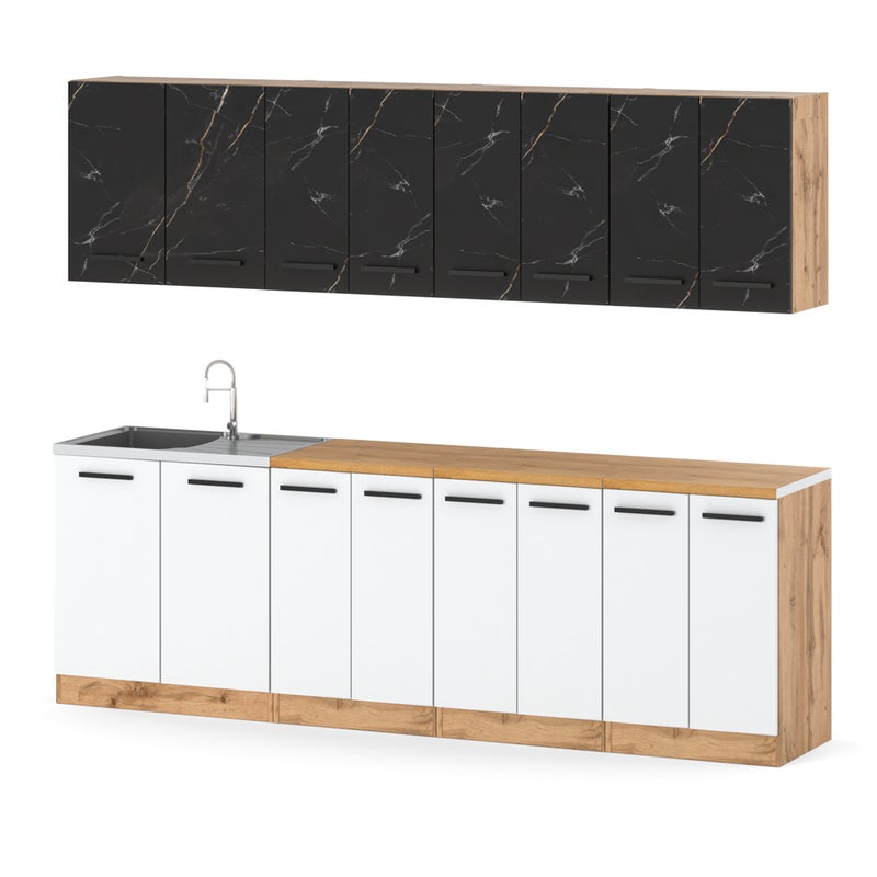 Kuchnia vero 2.6m nowoczesna z blatem duża wotan san sebastian biała mat