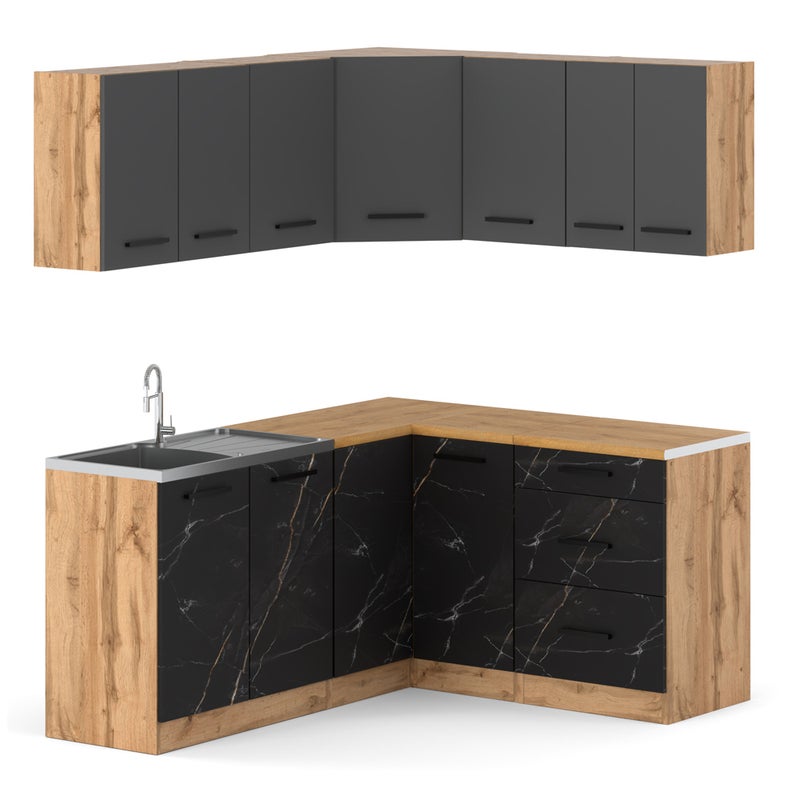 Kuchnia danka narożna modułowa blat pojemna 3.2m wotan szary san sebastian