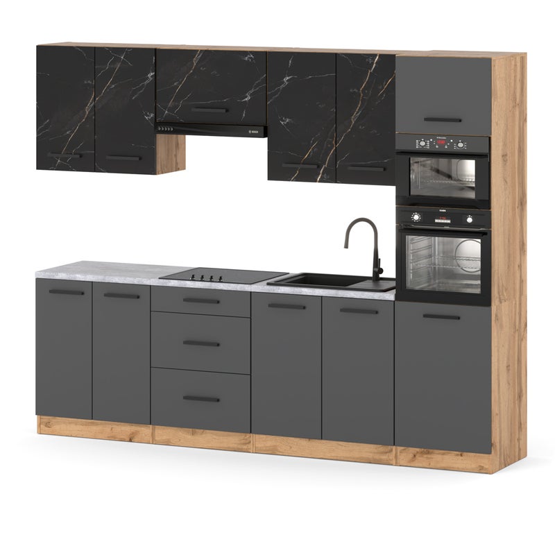 Kuchnia ze słupkiem duża modułowa z blatem 2.6m wotan san sebastian szary