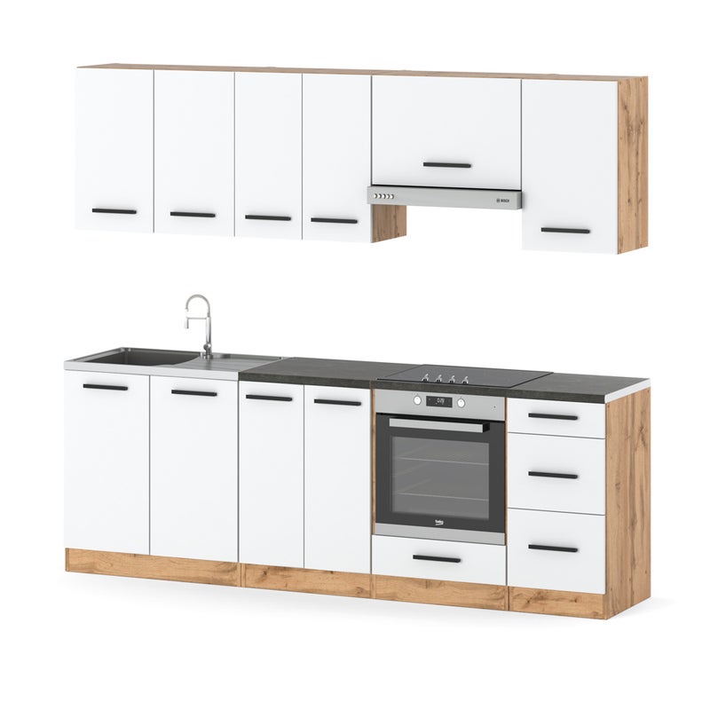 Kuchnia mokka plus 2.4m modułowa pojemna z blatem duża wotan biała mat