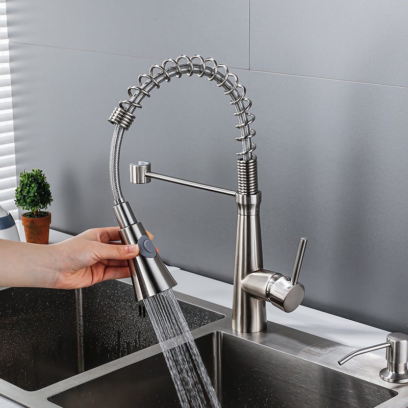 Bateria kuchenna, bateria ze sprężyną spiralną, bateria kuchenna obrotowa 360°, bateria mosiężna z linią wodną – chrom