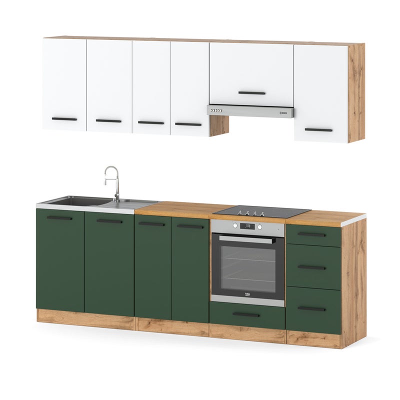 Kuchnia modułowa pojemna mała nowoczesna 2.4m wotan biały butelkowa zieleń