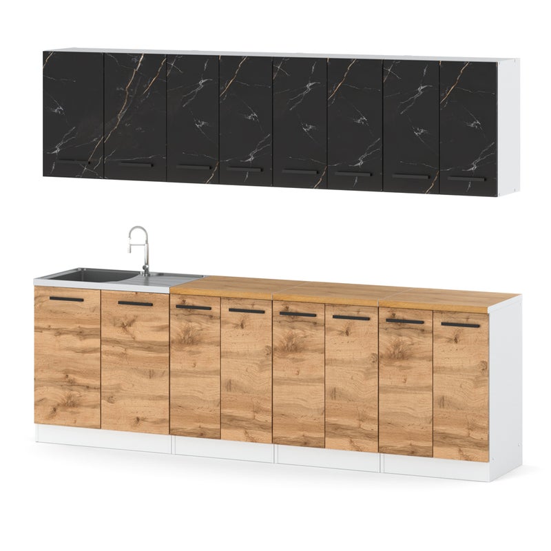 Kuchnia modułowa z blatem duża vero 2.6m biała san sebastian dąb wotan