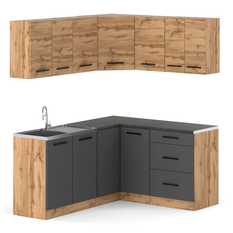 Kuchnia narożna modułowa z blatem duża danka 3.2m wotan dąb wotan szary