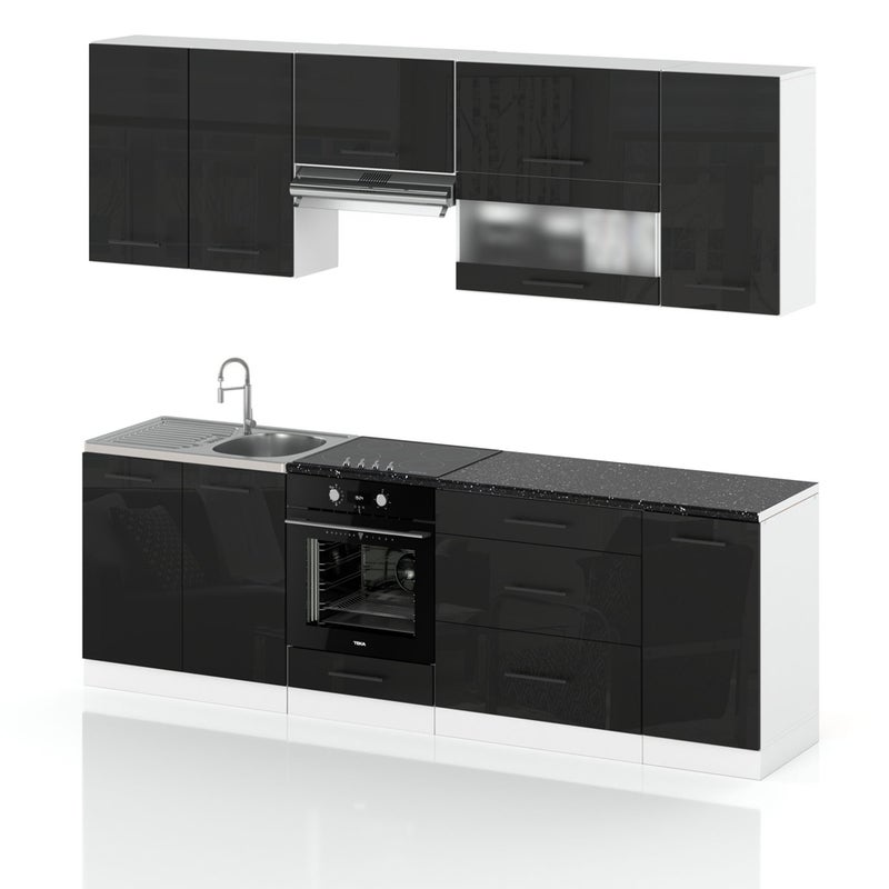 Meble kuchenne zestaw mebli kuchennych marocco 2.6m modułowy czarny połysk