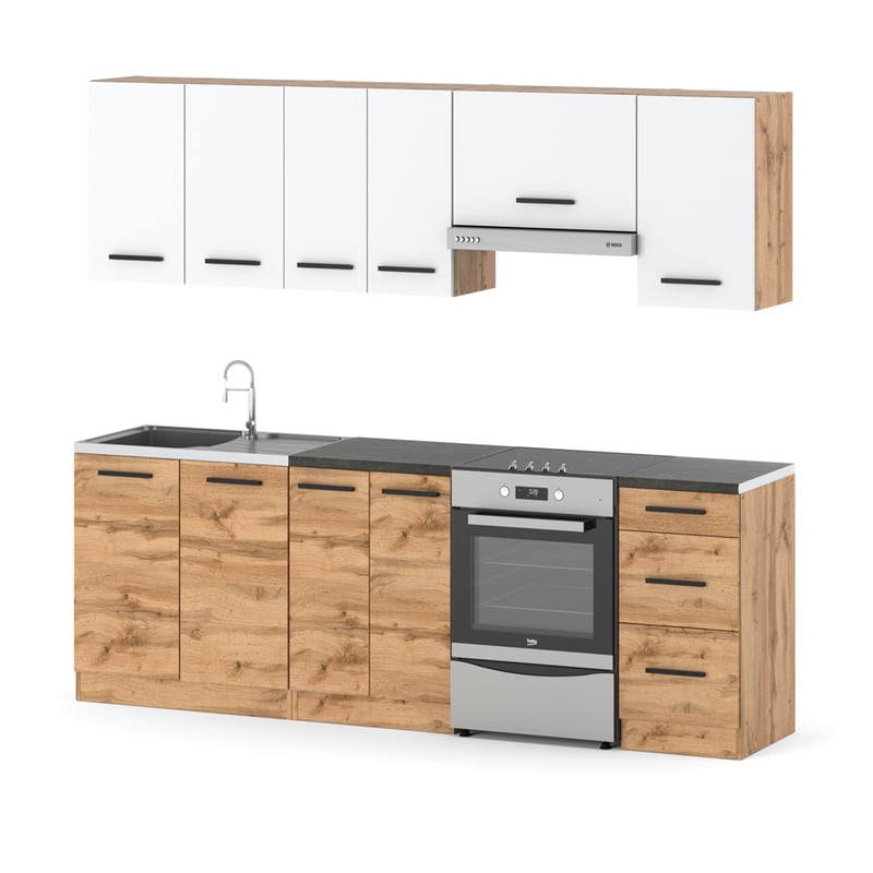 Meble kuchenne nowoczesne duże mokka modułowa 2.4m wotan biały dąb wotan