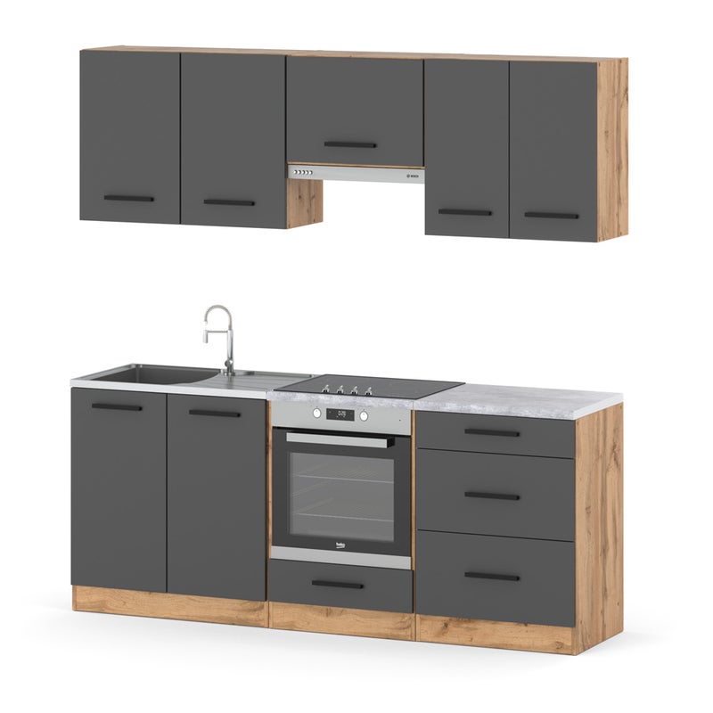 Meble kuchenne małe z blatem mini mokka full 2.0m pojemna wotan szara mat
