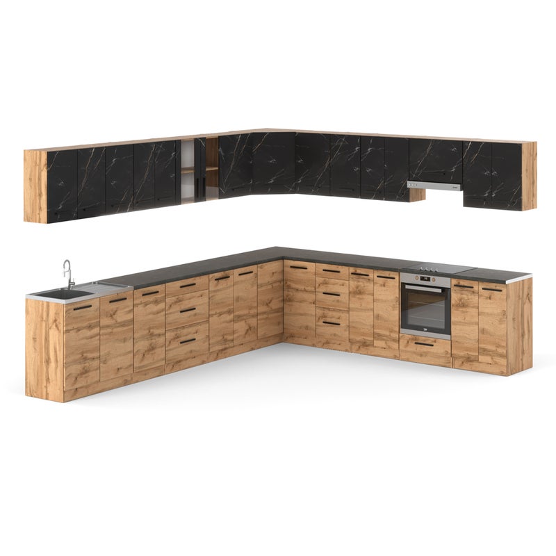 Meble kuchenne narożne modułowe duże blat 6.8m wotan san sebastian wotan