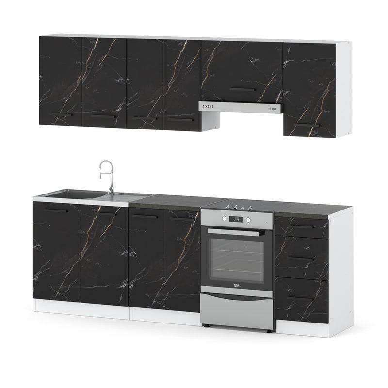 Kuchnia nowoczesna modułowa z blatem mokka 2.4m biała san sebastian mała