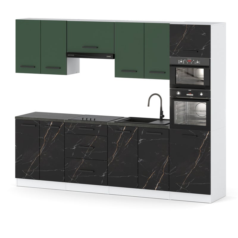 Kuchnia słupek modułowa z blatem 2.6m biały butelkowa zieleń san sebastian