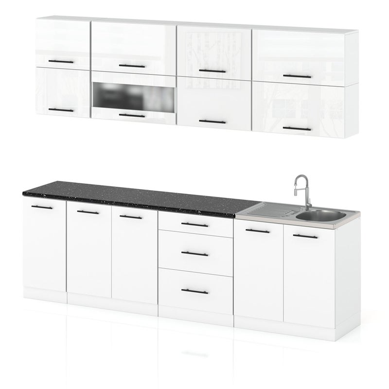 Meble kuchenne kuchnia robo lux 2.6m duża modułowa biały połysk biały mat