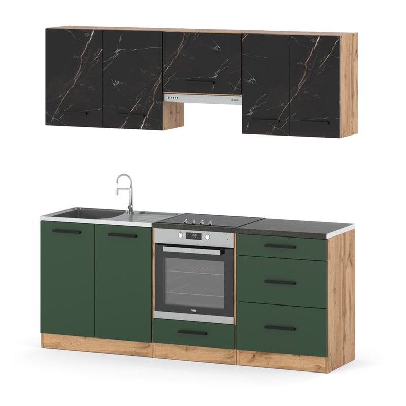 Kuchnia modułowa z blatem mała 2.0m wotan san sebastian butelkowa zieleń