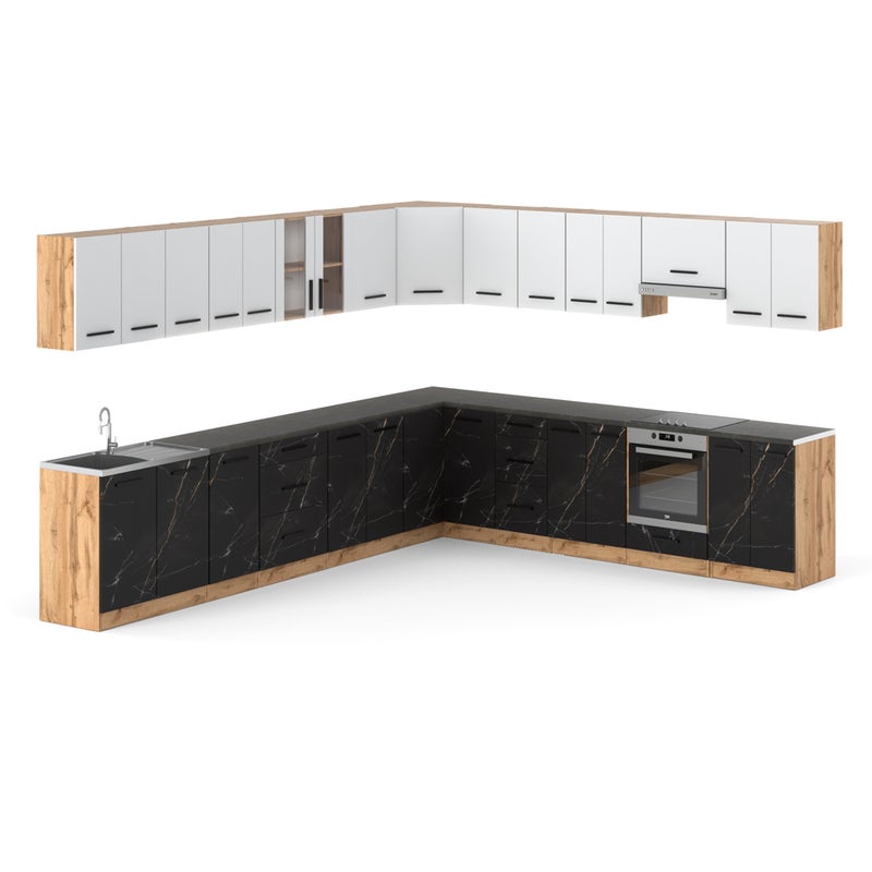 Kuchnia nowoczesna narożna z blatem modułowa 6.8m wotan biały san sebastian