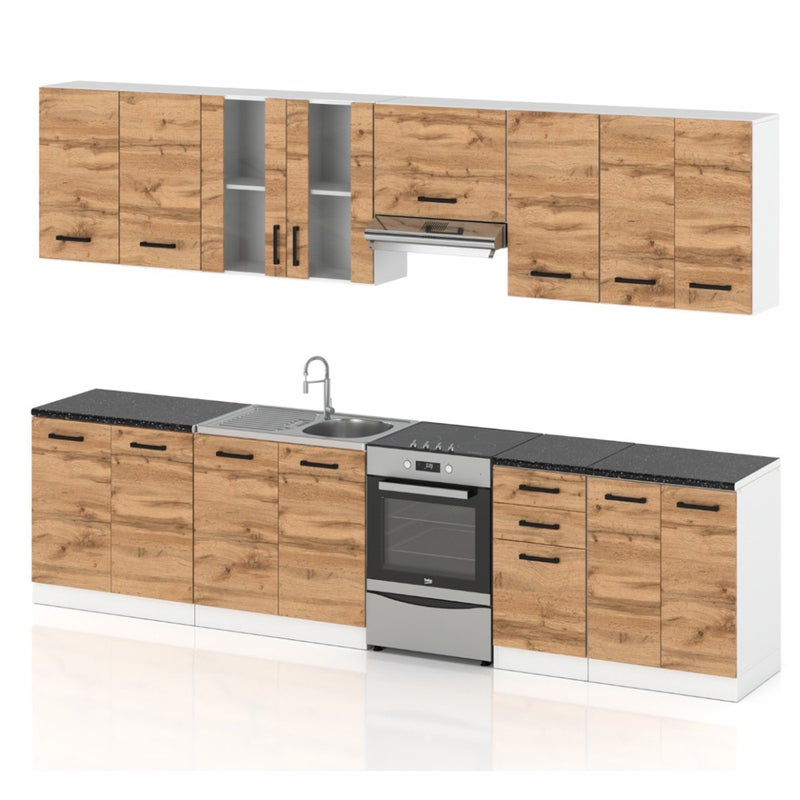 Meble kuchenne drewniane modułowe kuchnia jowita 3.2m nowoczesna dąb wotan