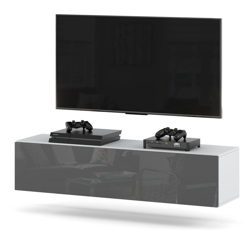 Szafka rtv wisząca do salonu pojemny stolik 140cm loft biały szary połysk