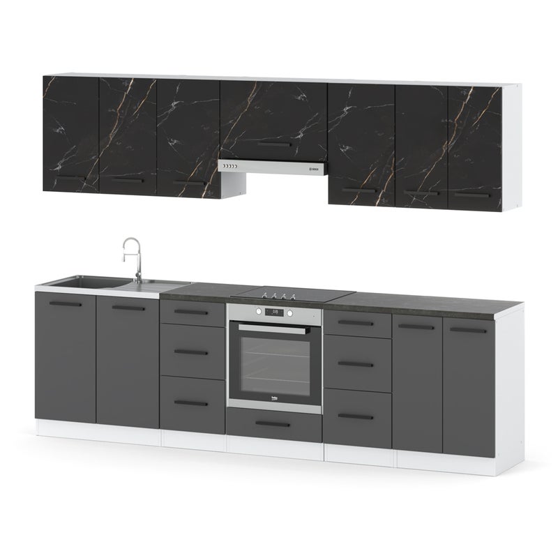 Kuchnia modułowa z blatem roma piekarnik 2.8m biała san sebastian szary mat