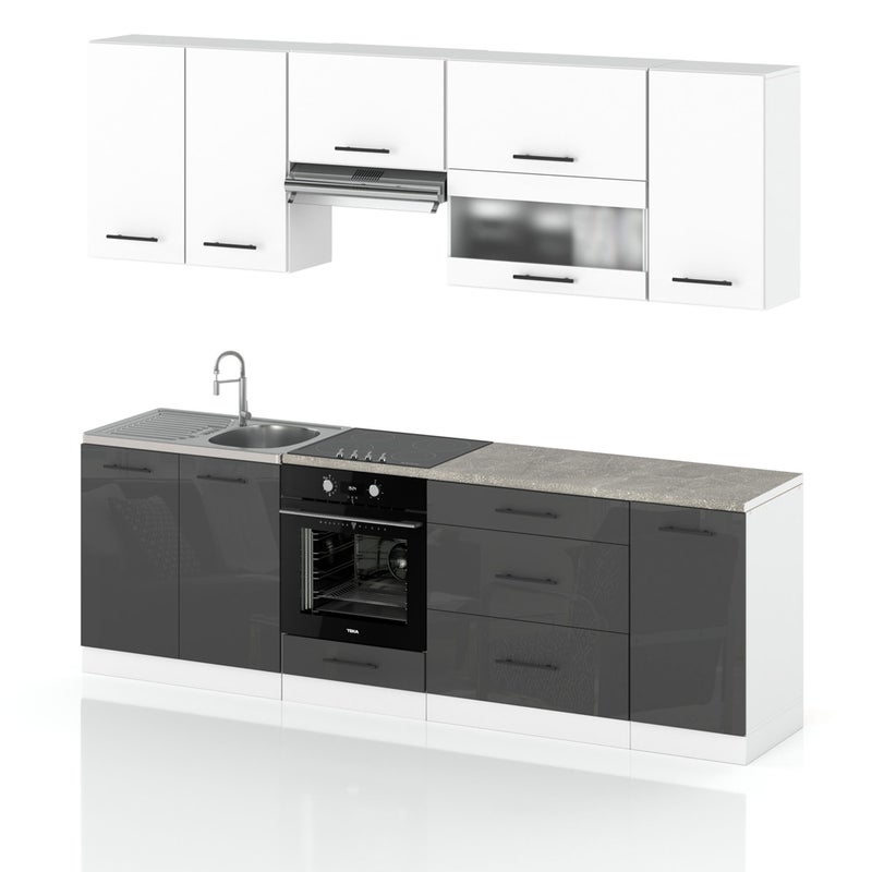 Meble kuchenne komplet kuchnia marocco 2.6m nowoczesna biała szara połysk