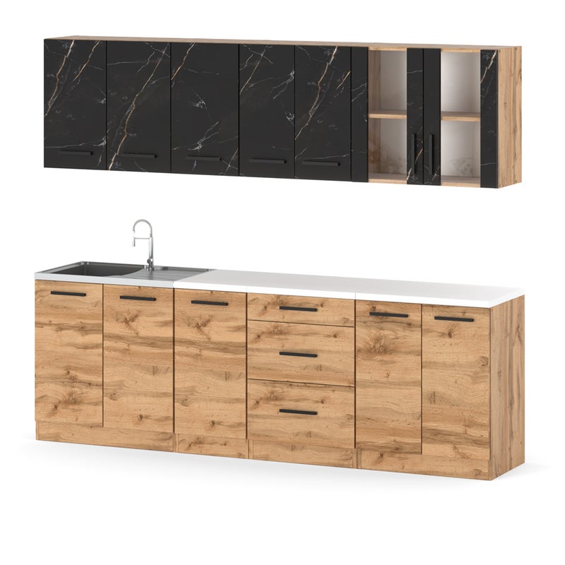 Meble kuchenne nowoczesne duże remino 2.6m wotan san sebastian dąb wotan