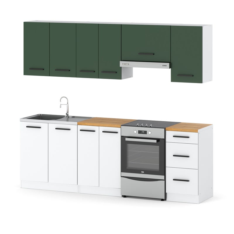Meble kuchenne butelkowa zieleń biały zestaw mebli kuchennych mokka 2.4m