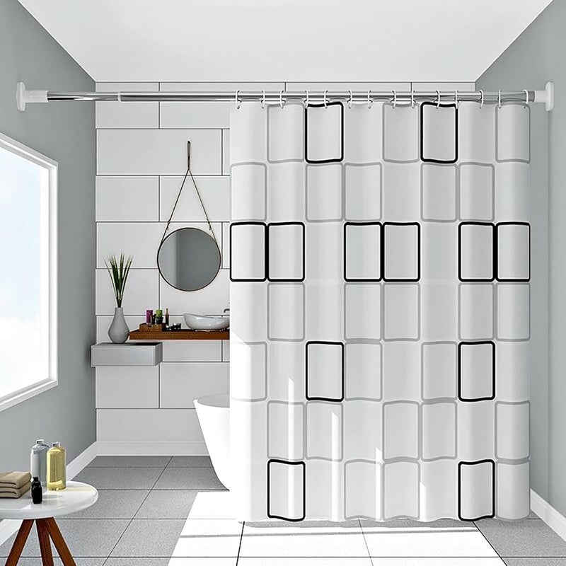 Czarno-biała zasłona prysznicowa w kratkę, odpowiednia do wanny, wodoodporna, odporna na pleśń i zmywalna, z haczykami, 200 cm x 200 cm