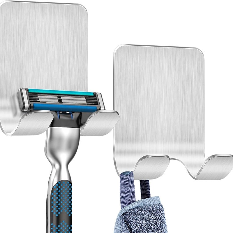 Półka prysznicowa 2-częściowa, samoprzylepne haczyki, wieszak na ręczniki do łazienki i kuchni, srebrny