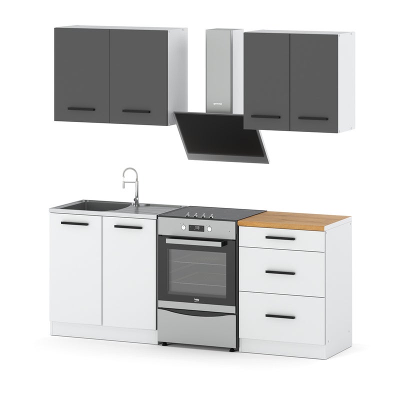 Meble kuchenne biało szare mat nowoczesne 2.0m szafki kuchenne modułowe