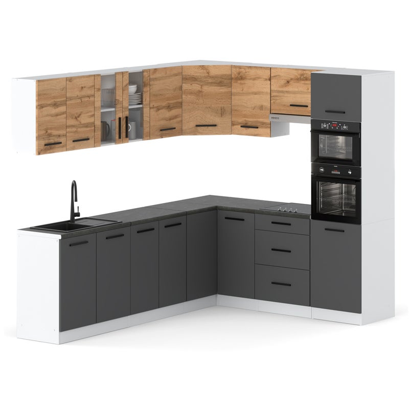 Kuchnia narożna 4.6m marra modułowa z blatem biała dąb wotan biała mat