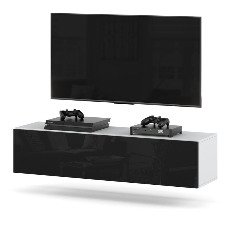 Szafka rtv stolik wiszący do sypialni nowoczesna 140cm biały czarny połysk