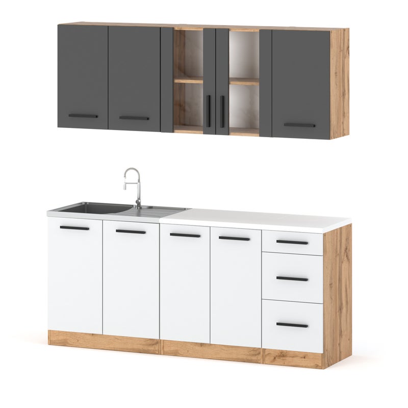 Kuchnia nowoczesna modułowa z blatem mała rest 2.0m wotan szary biały mat