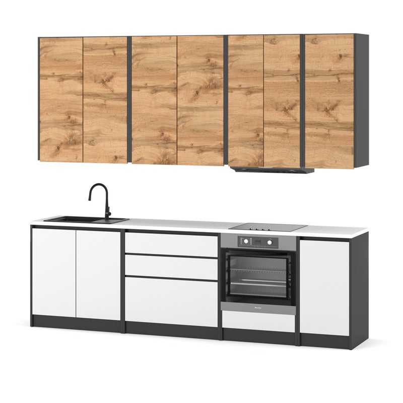 Kuchnia bella 2.6m piekarnik modułowa nowoczesna z blatem szary wotan biały