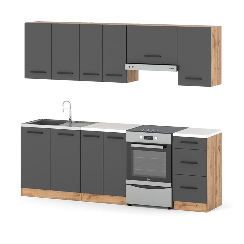 Meble kuchenne szare nowoczesne zestaw mebli kuchennych mokka 2.4m modułowy
