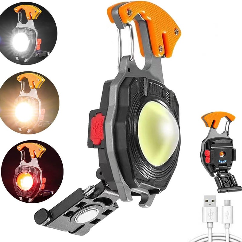 Miniaturowa latarka na klucze, wodoodporna lampa inspekcyjna, miniaturowa latarka ładowana przez USB, pomarańczowa