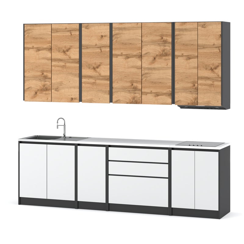 Kuchnia modułowa z blatem pojemna bella 2.6m nowoczesna szary wotan biały