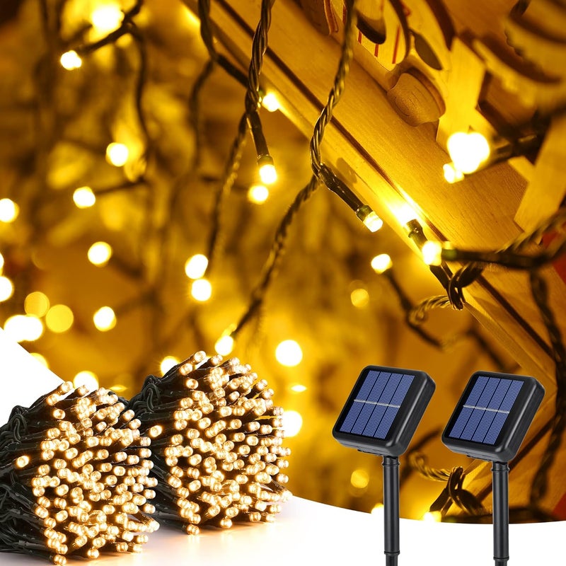 Lampki solarne, 2 łańcuchy, 22 m, 200 diod LED, idealne do ogrodu, na imprezę, jako dekoracja podwórka, ciepłe białe światło