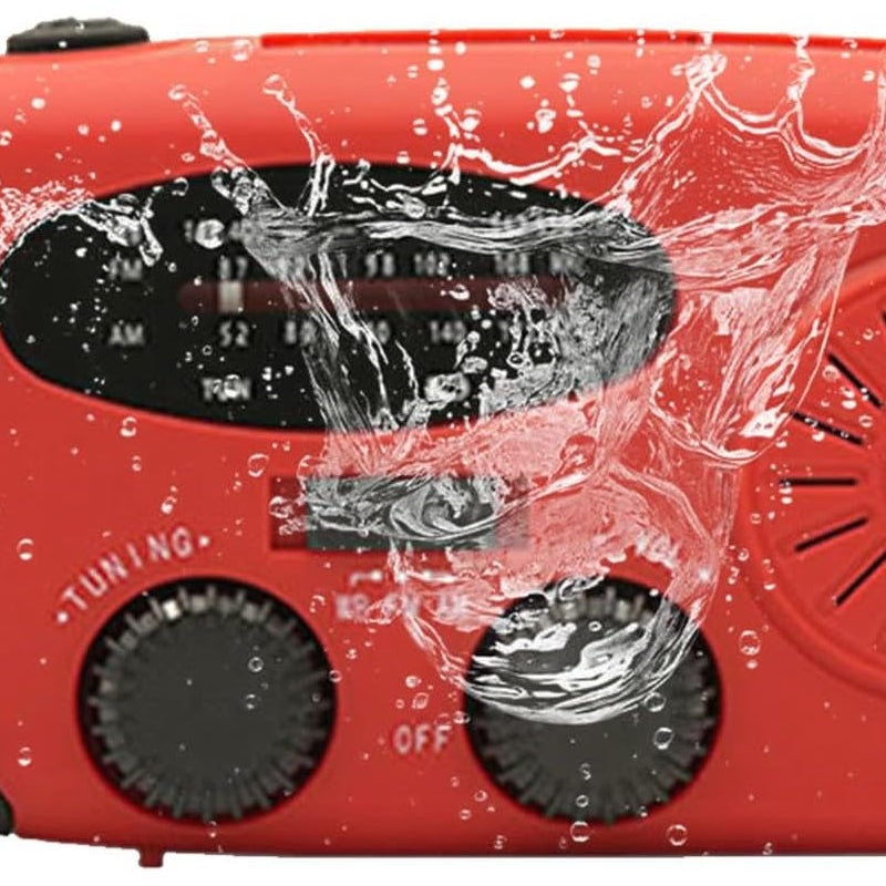 Radio pogodowe z korbką, ładowalne – radio solarne AM/FM 2000 mAh z oświetleniem LED, do przetrwania w pomieszczeniach i na kempingu, czerwone