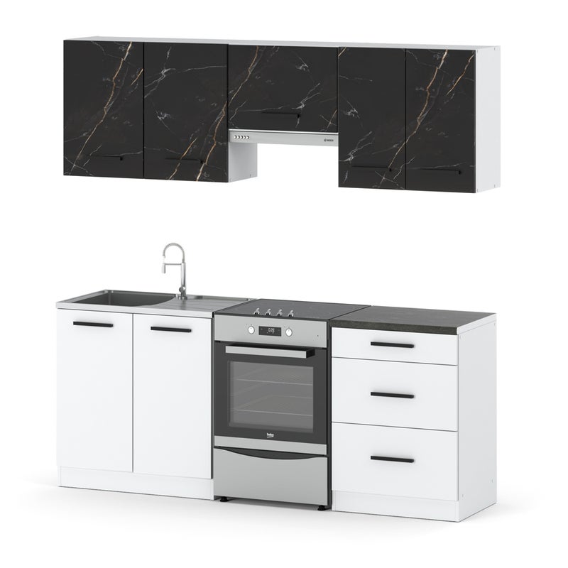 Kuchnia modułowa nowoczesna z blatem pojemna 2m biały san sebastian biały