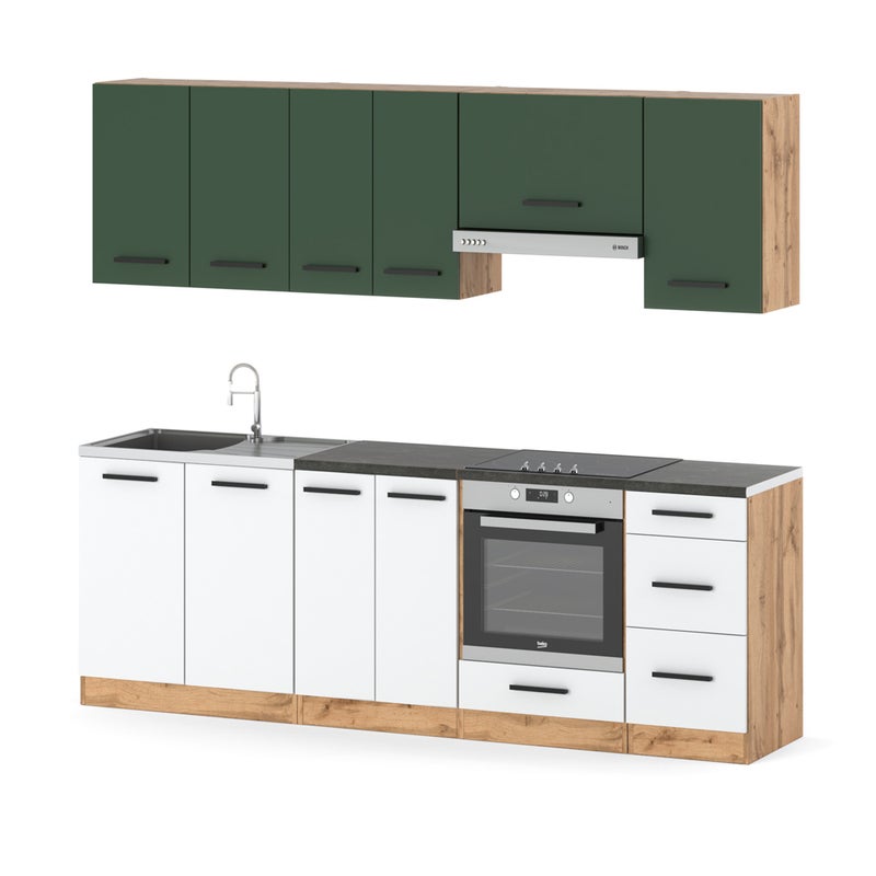 Kuchnia 2.4m modułowa nowoczesna duża wotan butelkowa zieleń biała mat