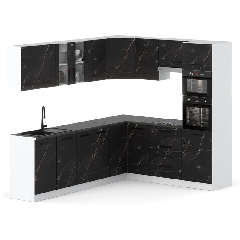 Kuchnia nowoczesna narożna z blatem duża 4.6m modułowa biała san sebastian