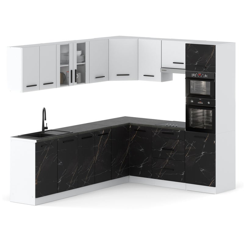 Kuchnia modułowa duża narożna z blatem 4.6m biała biała mat san sebastian