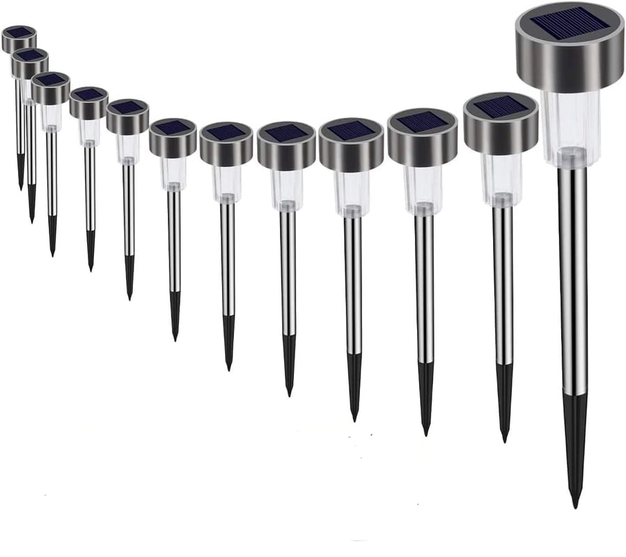 Zestaw lamp solarnych do ogrodu, 12 diod LED ze stali nierdzewnej, wodoodporny, zasilany energią słoneczną, do oświetlenia ścieżek ogrodowych (koloro