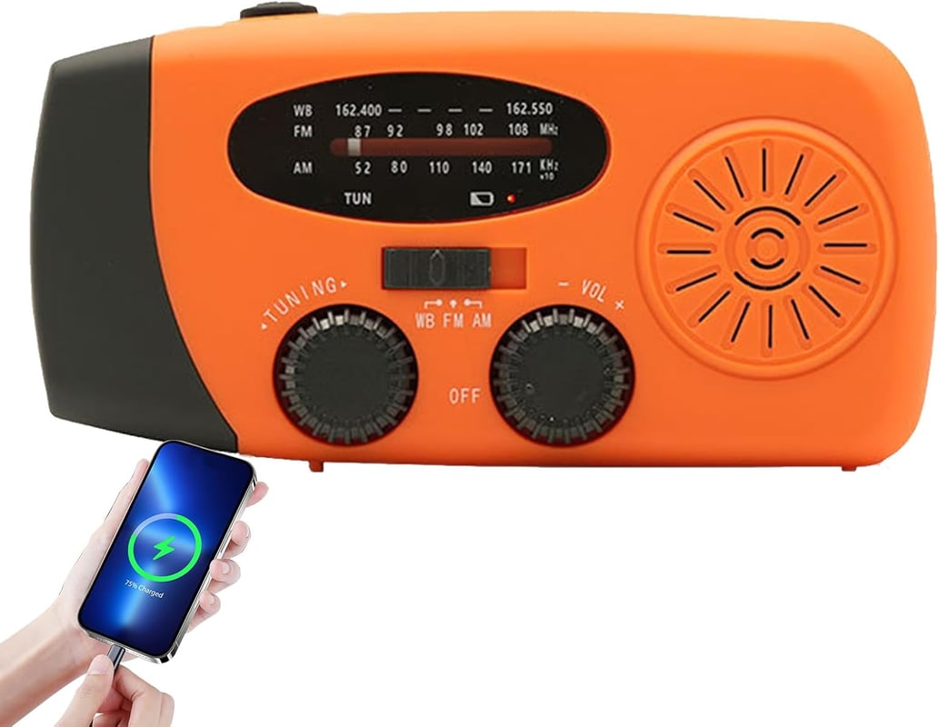 Radio pogodowe z korbką, ładowalne – radio AM/FM zasilane energią słoneczną o pojemności 2000 mAh z oświetleniem LED, do przetrwania w pomieszczeniac