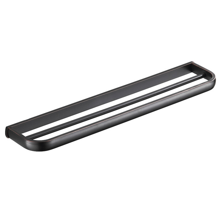 Wieszak na ręczniki ścienny mosiężny, podwójny, do łazienki i kuchni, 57 cm (czarny)