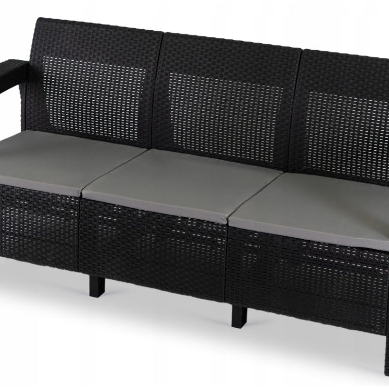 Sofa Kanapa Rattanowa Ława Ławka Ogrodowa Na Taras Ogród Czarna FLINT