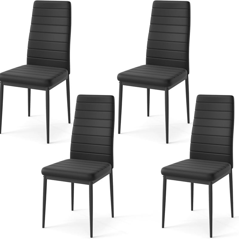 Zestaw 4 Krzeseł do Jadalni z Wysokim Oparciem i Tapicerowanym Siedziskiem z Sztucznej Skóry, Metalowa Konstrukcja, Nośność do 150 kg