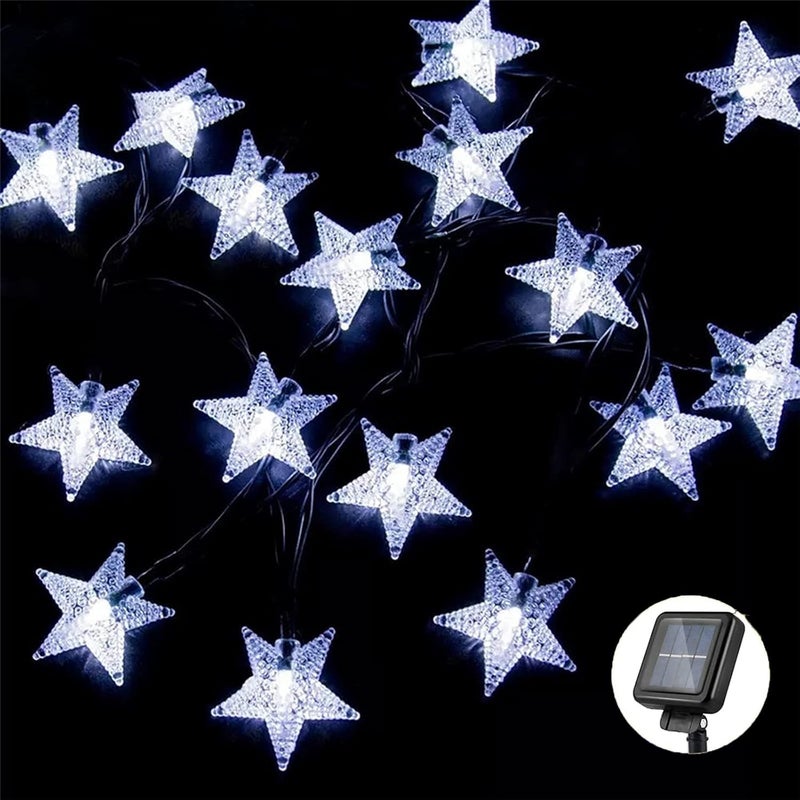 Lampki solarne, 5 m, 20 diod LED, 8 trybów, wodoodporne, do ogrodu, na patio, na Ramadan, na Boże Narodzenie (zimne białe światło)