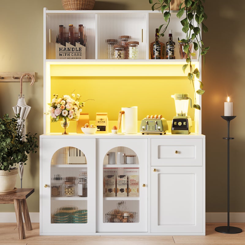 Komoda kuchenna z 1 szufladą i 5 drzwiami - 120 x 35 x 167 cm - diody LED - płyta MDF, płyta wiórowa - półki regulowane - biała