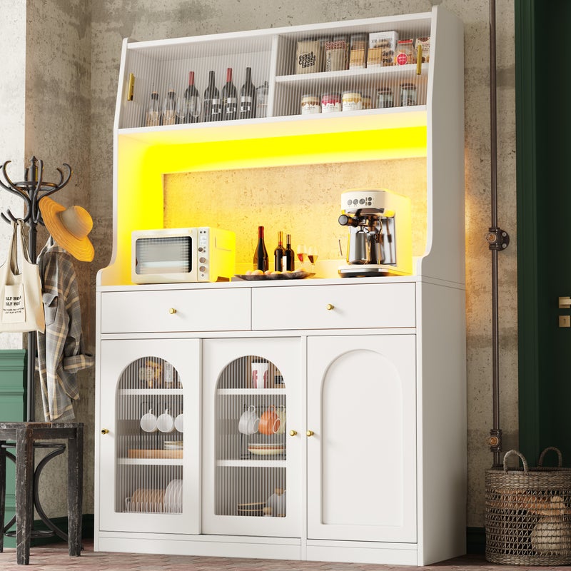Komoda kuchenna z 2 szufladami i 3 drzwiami - 120 x 40 x 180 cm - diody LED - płyta MDF, płyta wiórowa - półki regulowane - biała