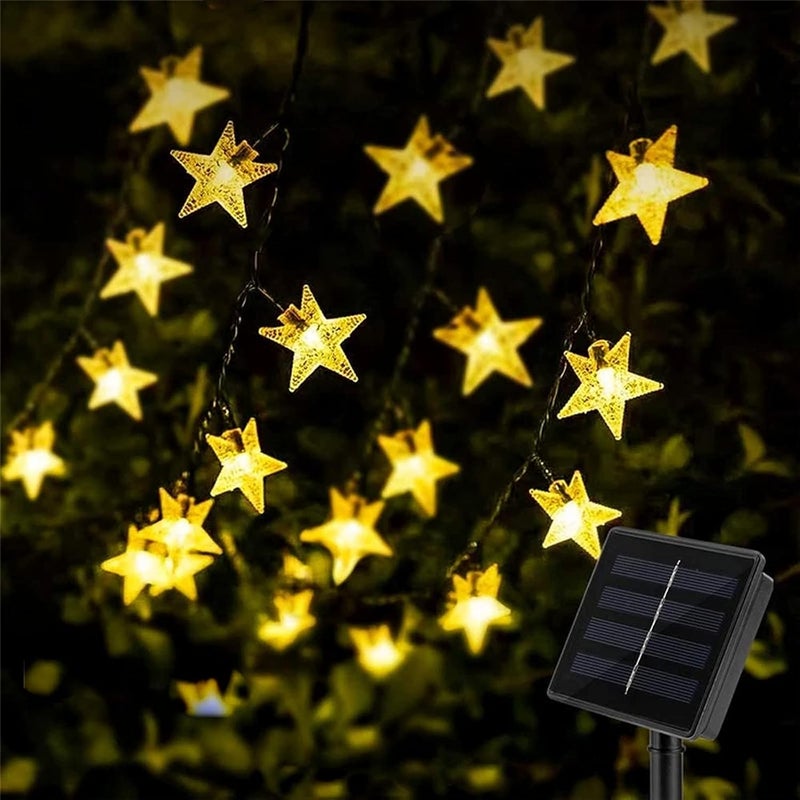 Lampki solarne, 32 m, 300 diod LED, 8 trybów, wodoodporne, do ogrodu, na patio, na Ramadan, na Boże Narodzenie (ciepłe białe światło)