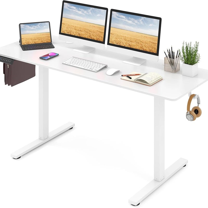 Biurko Elektryczne do Pracy na Stojąco lub Siedząco, 3 Poziomy Regulacji Wysokości 71–116 cm, Obszerny Blat 160 x 60 cm, Otwór do Prowadzenia Kabli